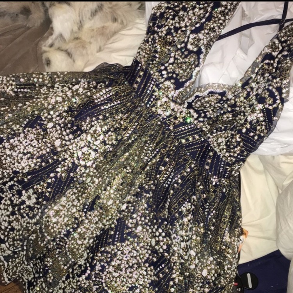 Yaya & co. Navy, White and Gold Dress